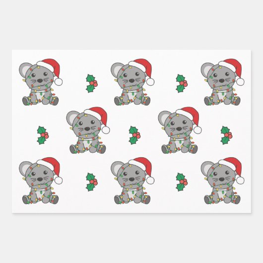 Muis Kerstmis Winter Dieren Vakantie Muizen Inpakpapier Vel (Voorkant 2)
