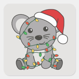 Muis Kerstmis Winter Dieren Vakantie Muizen Vierkante Sticker