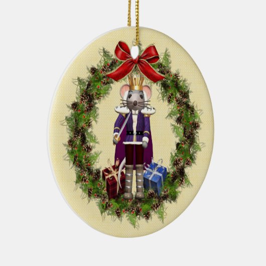 Muis King Wreath Round Kerstversiering Keramisch Ornament (Rechts)