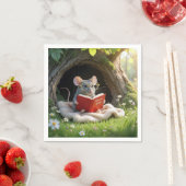 Muis leest een rood boek op een deken servet (Insitu)