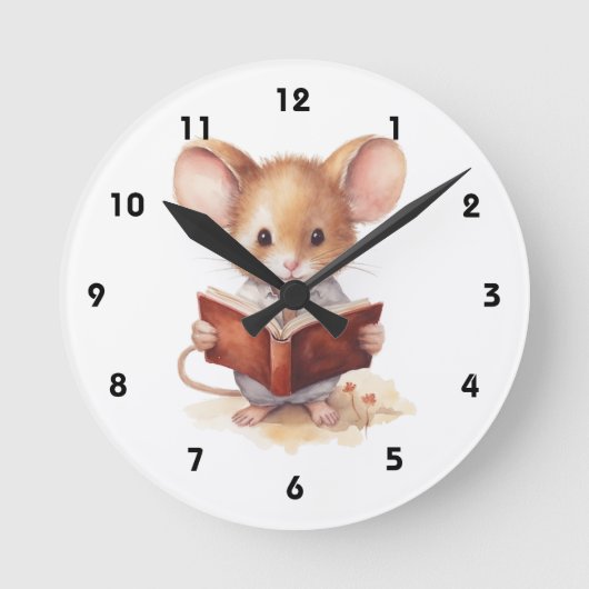 Muis lezen boek grillig schattig ronde klok (Voorkant)
