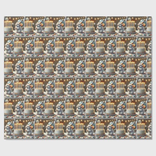 Muis Marshmallows en verjaardagstaart Cadeaupapier (Vlak)