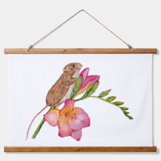 Muis met aquarel bloemontwerp | Freesia Bloei Hangend Wandkleed