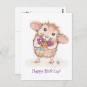 Muis met Bloem Boeket Gelukkige Verjaardag Briefkaart (Voorkant / Achterkant)