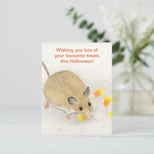 Muis met Briefkaart met snoepkernen (Staand voorkant)