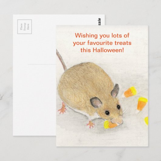 Muis met Briefkaart met snoepkernen (Voorkant / Achterkant)