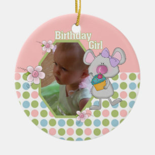 Muis met Cupcake Birthday Girl Keepomwille Ornamen Keramisch Ornament
