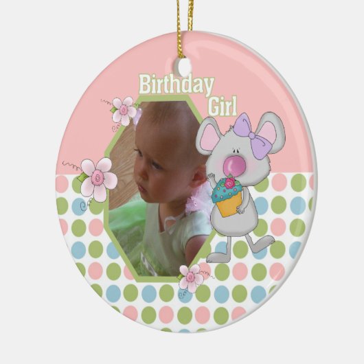 Muis met Cupcake Birthday Girl Keepomwille Ornamen Keramisch Ornament (Links)