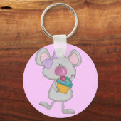 Muis met Cupcake-overhemden en -cadeaus Sleutelhanger (Voorkant)
