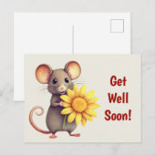 Muis met de Gele Bloem Schattig Beterschap Briefkaart (Voorkant / Achterkant)