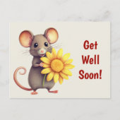 Muis met de Yellow Flower Schattige Get Well Binne Briefkaart (Voorkant)