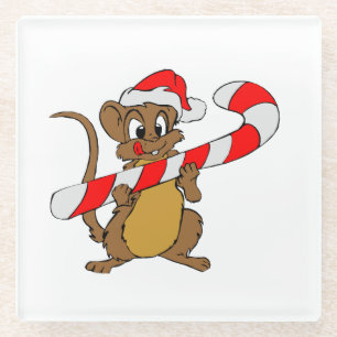 Muis met een kerstsnoepje glazen onderzetter