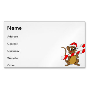 Muis met een kerstsnoepje magnetisch visitekaartje