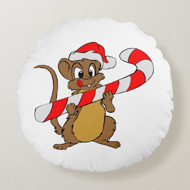 Muis met een kerstsnoepje rond kussen (Voorkant)