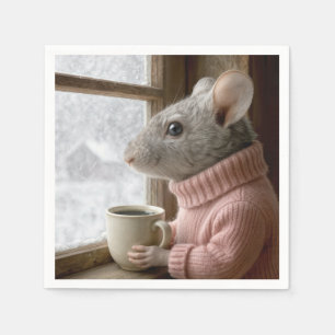 Muis Met een Kopje Koffie Servet