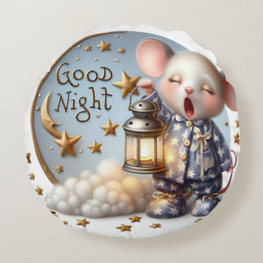 Muis met een lantaarn, Collectie van Natasha Us Rond Kussen (Voorkant)