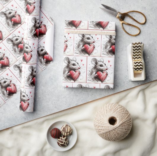 Muis met een rode hartschets cadeaupapier (Crafts)