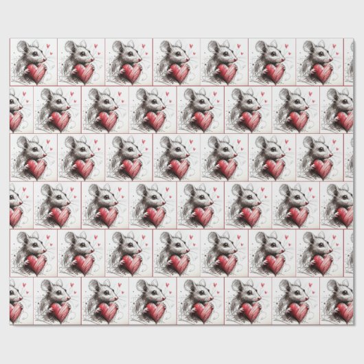 Muis met een rode hartschets cadeaupapier (Vlak)