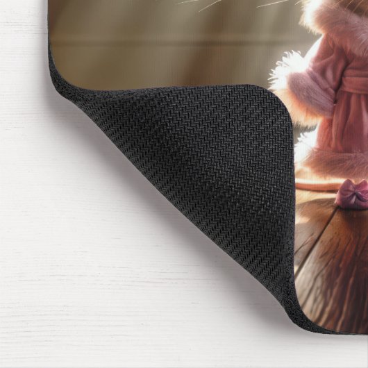 Muis met een roze mantel en slippers muismat (Hoek)