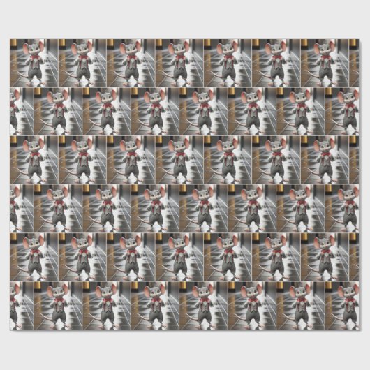 Muis met een vlinderdas cadeaupapier (Vlak)