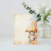 Muis met gele paraplu waterverf achtergrond briefkaart (Staand voorkant)