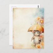Muis met gele paraplu waterverf achtergrond briefkaart (Voorkant / Achterkant)