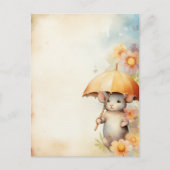 Muis met gele paraplu waterverf achtergrond briefkaart (Voorkant)