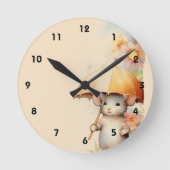 Muis met gele paraplu waterverf achtergrond ronde klok (Voorkant)