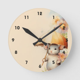 Muis met gele paraplu waterverf achtergrond ronde klok