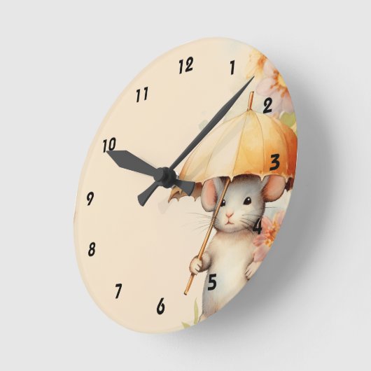 Muis met gele paraplu waterverf achtergrond ronde klok (Hoek)