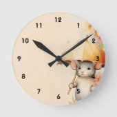 Muis met gele paraplu waterverf achtergrond ronde klok (Voorkant)