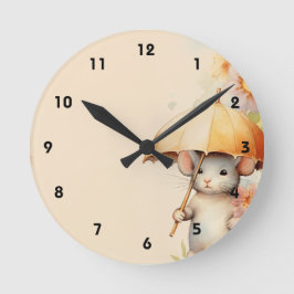 Muis met gele paraplu waterverf achtergrond ronde klok