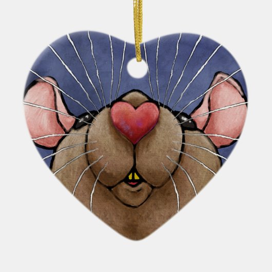 Muis met hartje kerstornament keramisch ornament (Voorkant)