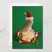 Muis met het pet van de Kerstman met kaas Feestdagenkaart (Voorkant / Achterkant)