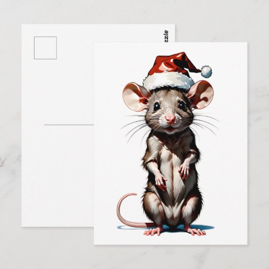 Muis met kerstmuts briefkaart (Voorkant / Achterkant)