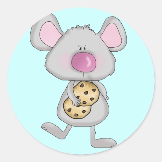 Muis met koekjes en overhemden ronde sticker (Voorkant)