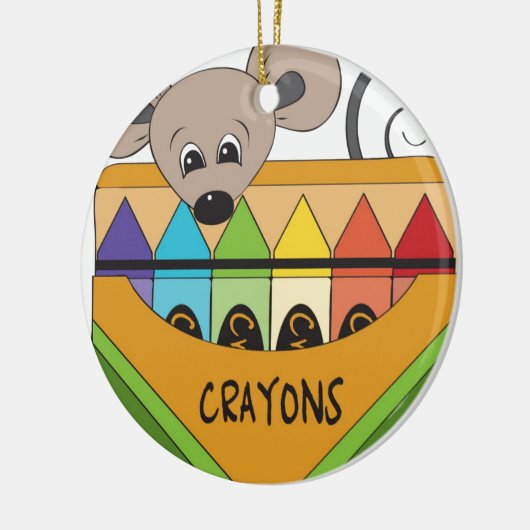 muis met krayons keramisch ornament (Links)