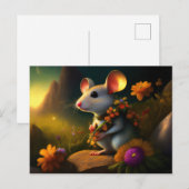 Muis met land van bloemen briefkaart (Voorkant / Achterkant)