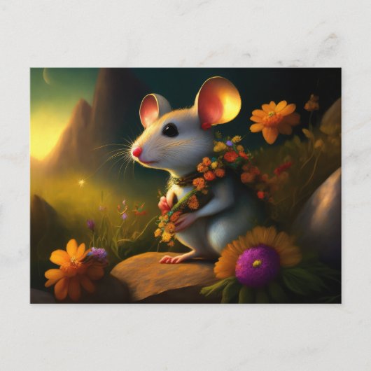 Muis met land van bloemen briefkaart (Voorkant)