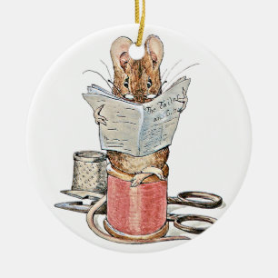 Muis met leerling op pool van thread keramisch ornament