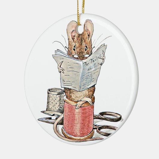 Muis met leerling op pool van thread keramisch ornament (Links)