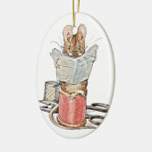 Muis met leerling op pool van thread keramisch ornament (Links)