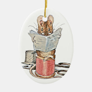 Muis met leerling op pool van thread keramisch ornament