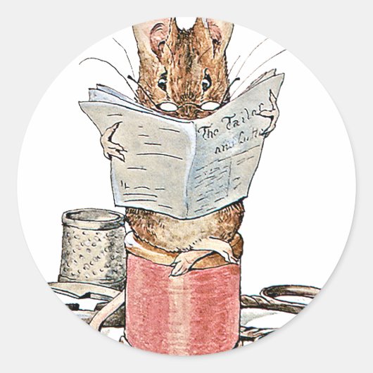 Muis met leerling op pool van thread ronde sticker (Voorkant)