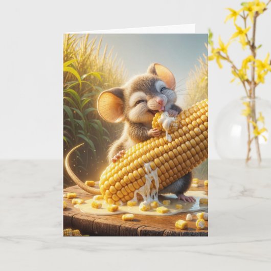 Muis met maïskolf kaart (Gele Bloem)