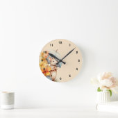 Muis met paraplu bloemen gekleurd papier ronde klok (Huis)