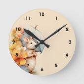 Muis met paraplu bloemen gekleurd papier ronde klok (Voorkant)