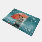 Muis met paraplu in regen: Schattigee regenachtige Deurmat (Schuin)