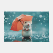 Muis met paraplu in regen: Schattigee regenachtige Deurmat (Voorkant)