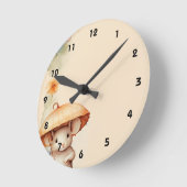 Muis met paraplu sinaasappel blauw roze bruin papi ronde klok (Hoek)